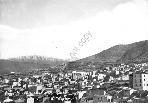 Cartolina Orgosolo panorama con Sopramonte anni '50