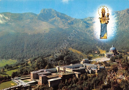 Cartolina Oropa Santuario Veduta generale Madonna a destra (Biella)