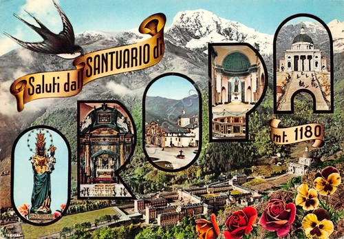 Cartolina Oropa Santuario vedute varie (Biella)