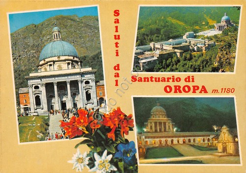 Cartolina Oropa vedute varie Santuario (Biella)