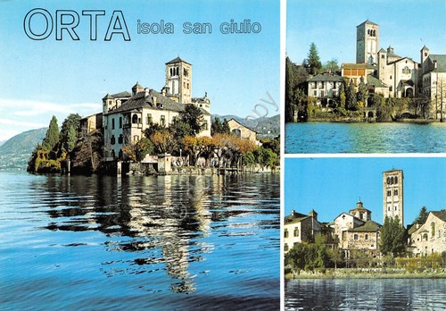 Cartolina Orta Isola San Giulio vedute varie (Novara)