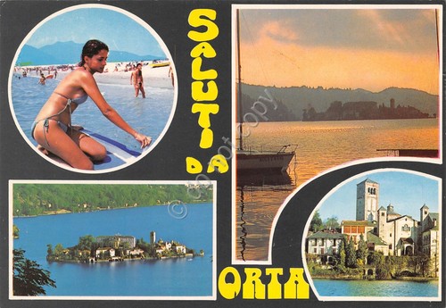 Cartolina Orta Lago d'Orta vedute e Pin Up (Novara)