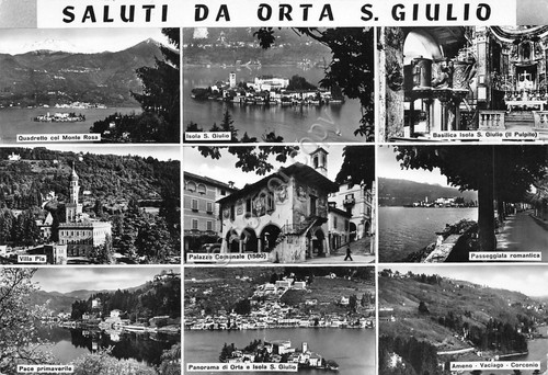 Cartolina Orta San Giulio vedute varie anni '50 (Novara)