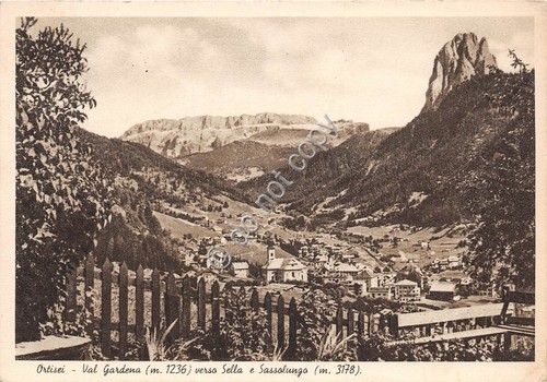 Cartolina Ortisei Panorama verso Sassolungo e Sella 1938