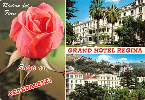 Cartolina Ospedaletti Grand Hotel Regina 2 vedute fiore rosa 1974 …