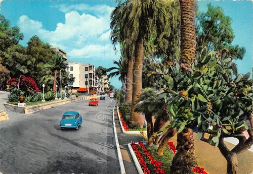 Cartolina Ospedaletti Via Aurelia auto 1963 (Savona)