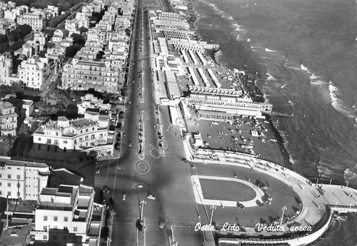 Cartolina Ostia Lido Panorama aereo 1959 segnata