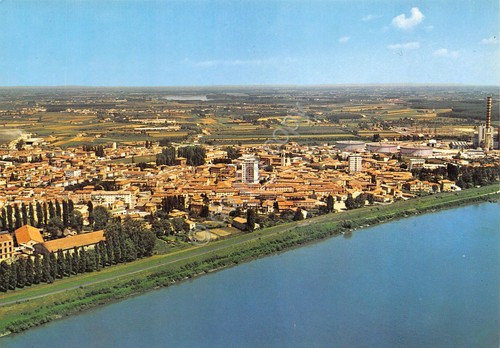 Cartolina Ostiglia panorama aereo lungo fiume