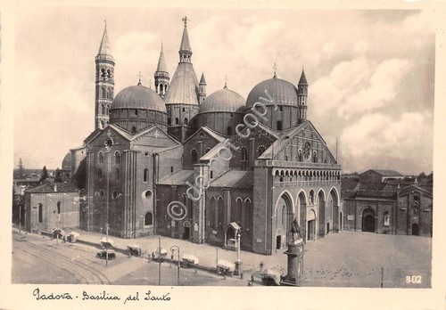 Cartolina Padova Basilica del Santo auto d'epoca 1941