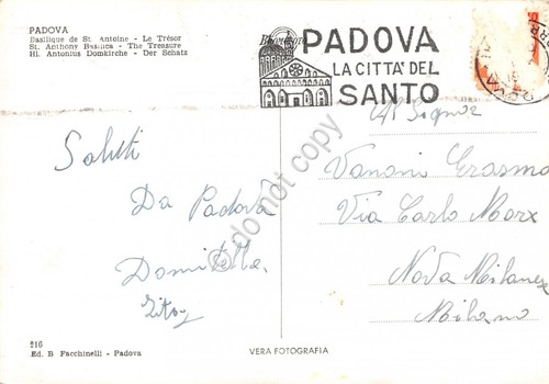 Cartolina Padova Basilica S. Antonio Timbro a targhetta Padova