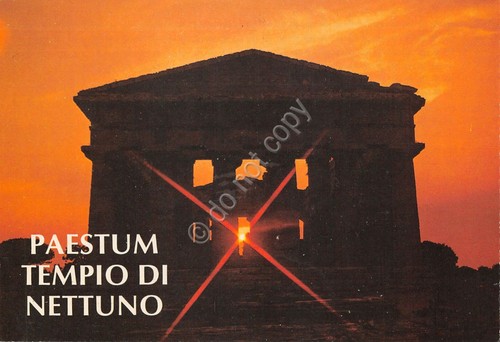 Cartolina Paestum Tempio di Nettuno al tramonto