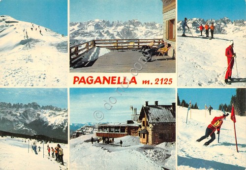 Cartolina Paganella vedute sci sciatori terrazza bar 1971 (Trento)