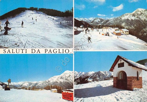 Cartolina Paglio vedute varie chiesa skilift anni '80