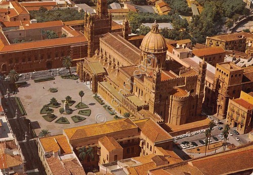 Cartolina Palermo Cattedrale e veduta aerea 1973