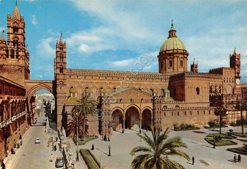 Cartolina Palermo Cattedrale e Via Matteo Bonello anni '70
