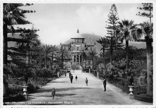 Cartolina Palermo La Favorita Palazzina Reale animata 1952 fotografica