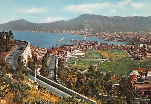 Cartolina Palermo panorama città strada edifici case anni '80