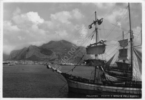Cartolina Palermo Porto Nave Veliero Monte Pellegrino 1953