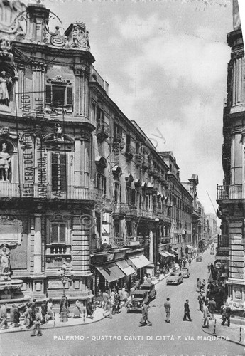 Cartolina Palermo Quattro Canti di città Via Maqueda animata anni …