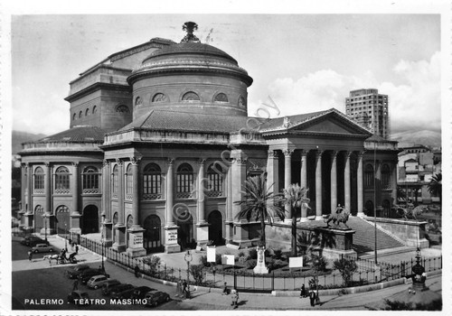 Cartolina Palermo Teatro Massimo animata 1957