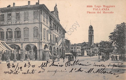 Cartolina Pallanza Piazza del mercato 1903 animata