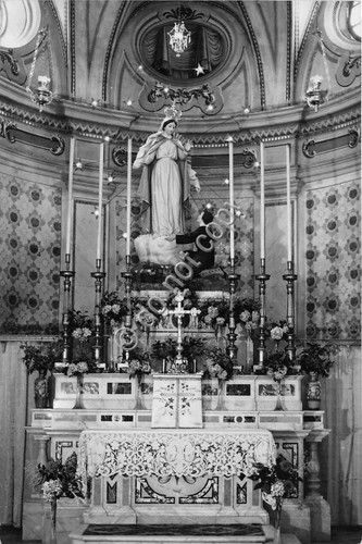 Cartolina Pannesi di Lumarzo Santuario N.S. del Bosco interno 1951
