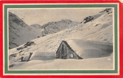 Cartolina Panorama di montagna case poesia Bertacchi tricolore 1915