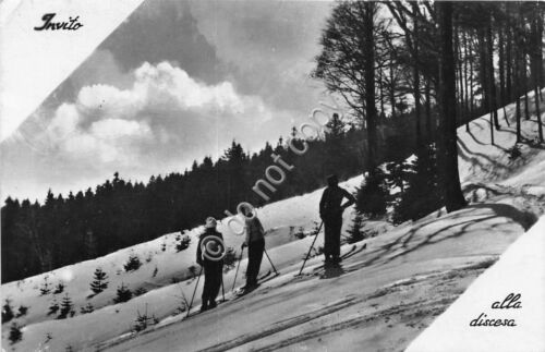 Cartolina Panorama di montagna con sciatori 1942