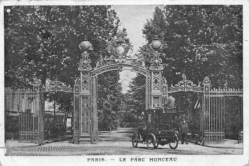 Cartolina Paris le Parc Monceau carrozza 1908