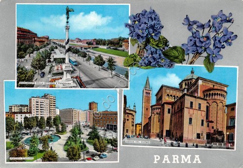 Cartolina Parma vedute 1968 Timbro a targhetta stradale