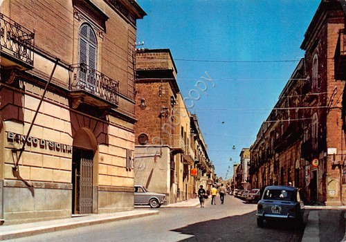 Cartolina Partanna Corso Vittorio Emanuele 1971 banco di Sicilia