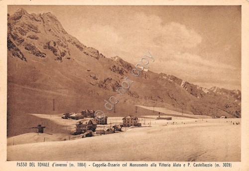 Cartolina Passo del Tonale Cappella ossario Monumento alla Vittoria Alata