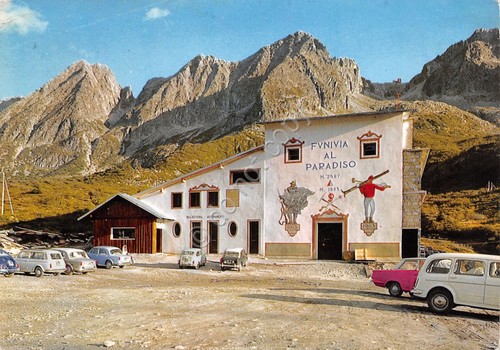 Cartolina Passo del Tonale Partenza funivia Paradiso Timbro anni '70