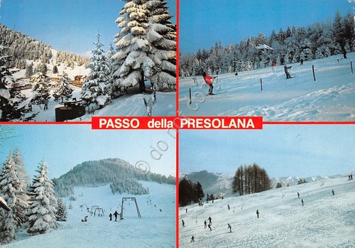 Cartolina Passo della Presolana vedute varie skilft sciatori anni '80
