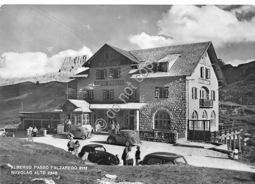 Cartolina Passo Falzarego Albergo auto d'epoca 1958 Foto Ghedina