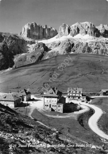 Cartolina Passo Pordoi Cima Pordoi vista dall'alto case 1955