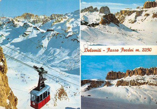 Cartolina Passo Pordoi Dolomiti vedute 1975 funivia (Trento)