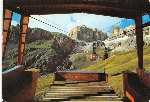Cartolina Passo Pordoi Funivia del Sass Pordoi Timbro 1970