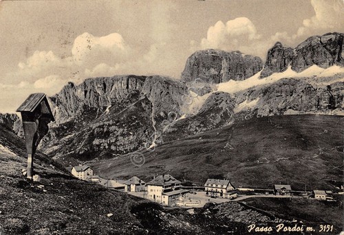 Cartolina Passo Pordoi panorama 1958
