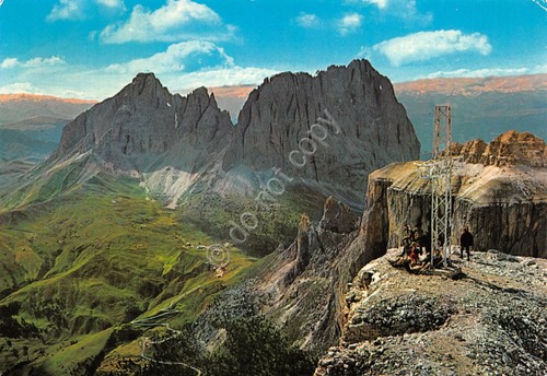 Cartolina Passo Sella e Sassolungo da Sass Pordoi timbro traliccio …