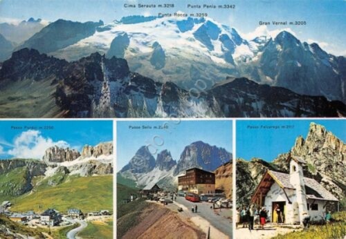 Cartolina Passo Sella Passo Falzarego Pordoi vedute varie 1988 (Trento)