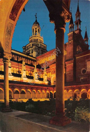 Cartolina Pavia Certosa di Pavia Chiostro Piccolo notturno
