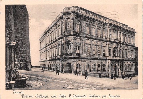 Cartolina Perugia Palazzo Gallenga Università Italiana per stranieri animata '39