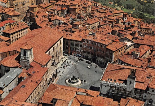 Cartolina Perugia panorama aereo Cattedrale Fontana Maggiore anni '70