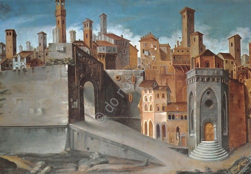 Cartolina Perugia Porta Marzia S. Ercolano edifici adiacenti da dipinto …