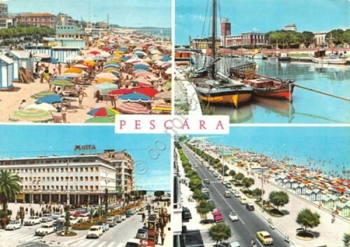 Cartolina Pescara vedute varie insegna MOTTA 1964