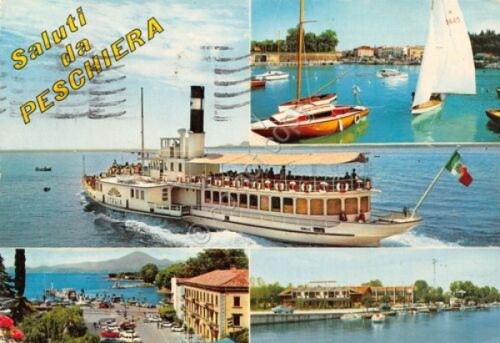 Cartolina Peschiera vedute barche Nave Italia 1981 (Verona)