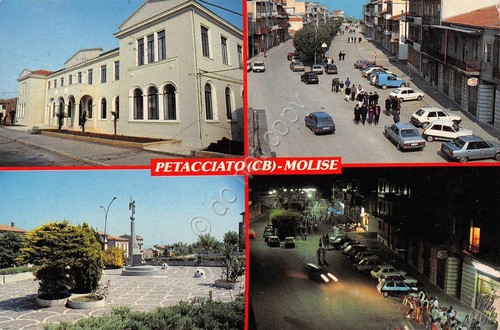 Cartolina Petacciato Campobasso 4 vedute scuola elem animata auto danneggiata