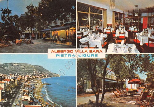 Cartolina Petra Ligure Albergo Villa Sara vedute varie