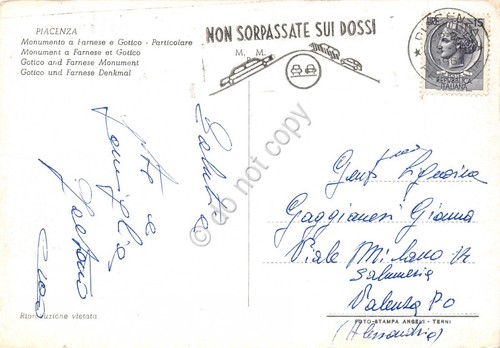 Cartolina Piacenza Monumento a Farnese Timbro a targhetta stradale 1961